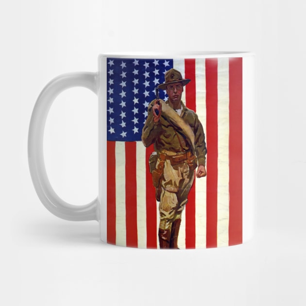 Vintage Soldier with American Flag by MasterpieceCafe